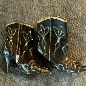 Donald J. Pliner Black and Gold Studded Heeled Boots